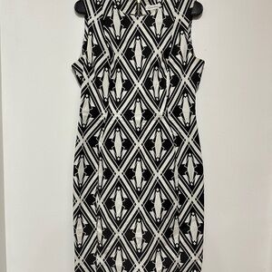Calvin Klein Black and White Patterned Midi Dress